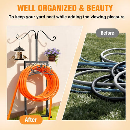 Garden Hose Holder Outside: Water Hose Stand with 2 Shepherds Hooks