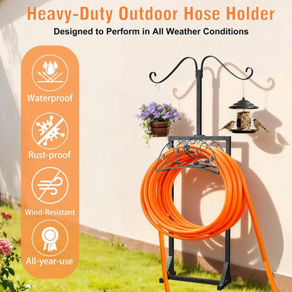 Garden Hose Holder Outside: Water Hose Stand with 2 Shepherds Hooks