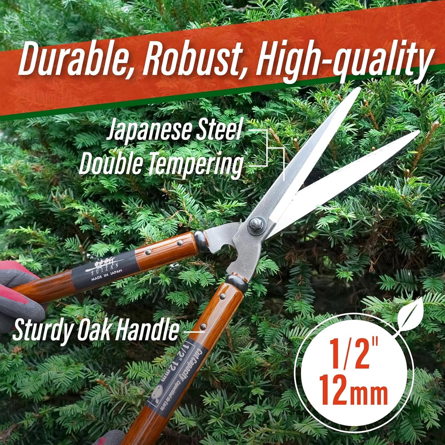 Hedge Shears 22.6" - Japanese Garden Clippers for Precise Trimming