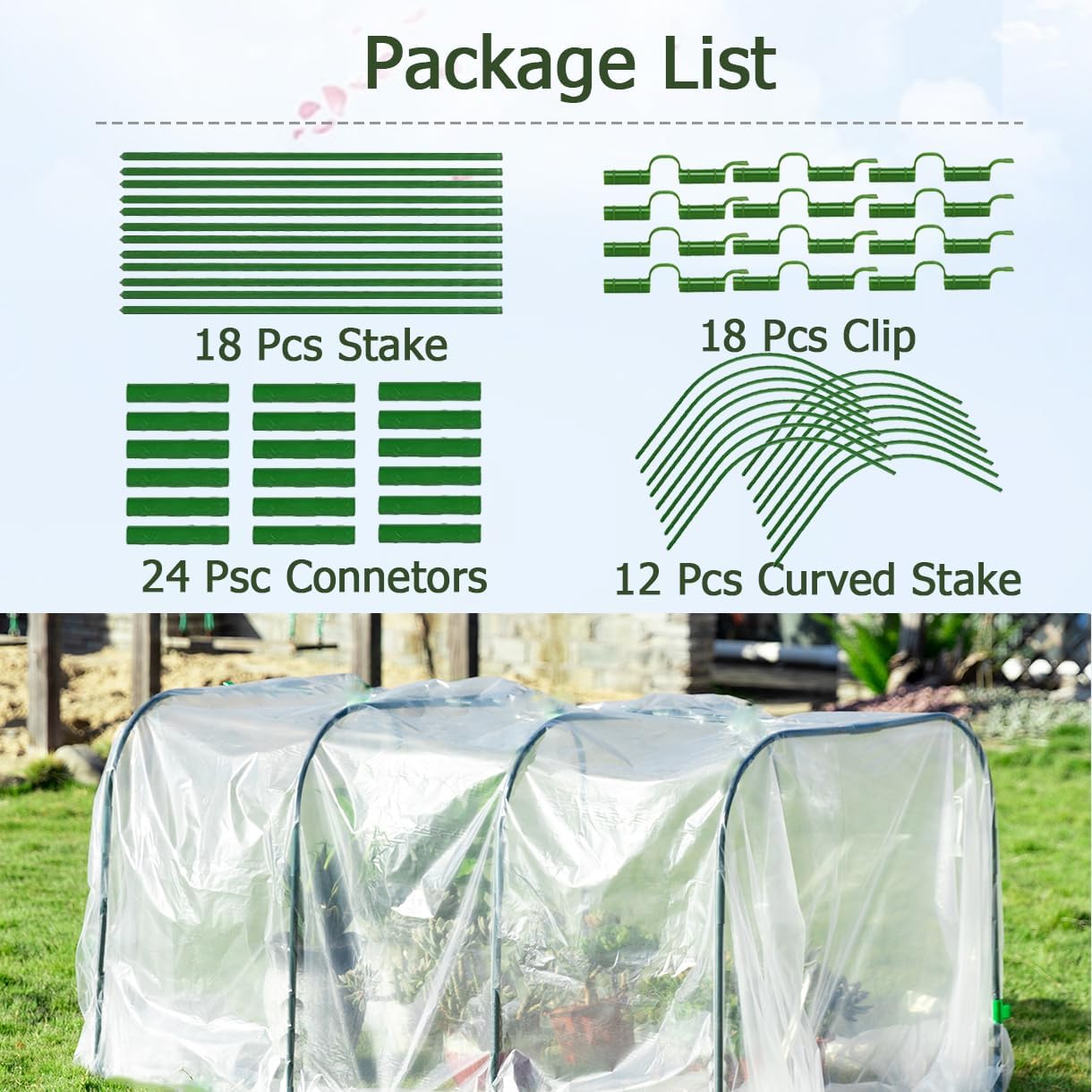 Greenhouse Hoops Grow Tunnel,6 Sets Garden Hoops for Raised Beds, Rust-Free Plant Hoops Frame for Row Cover Plant Shade Cloth, DIY Plant Support Garden Stakes,Garden Tunnel Row Cover Hoops Kit