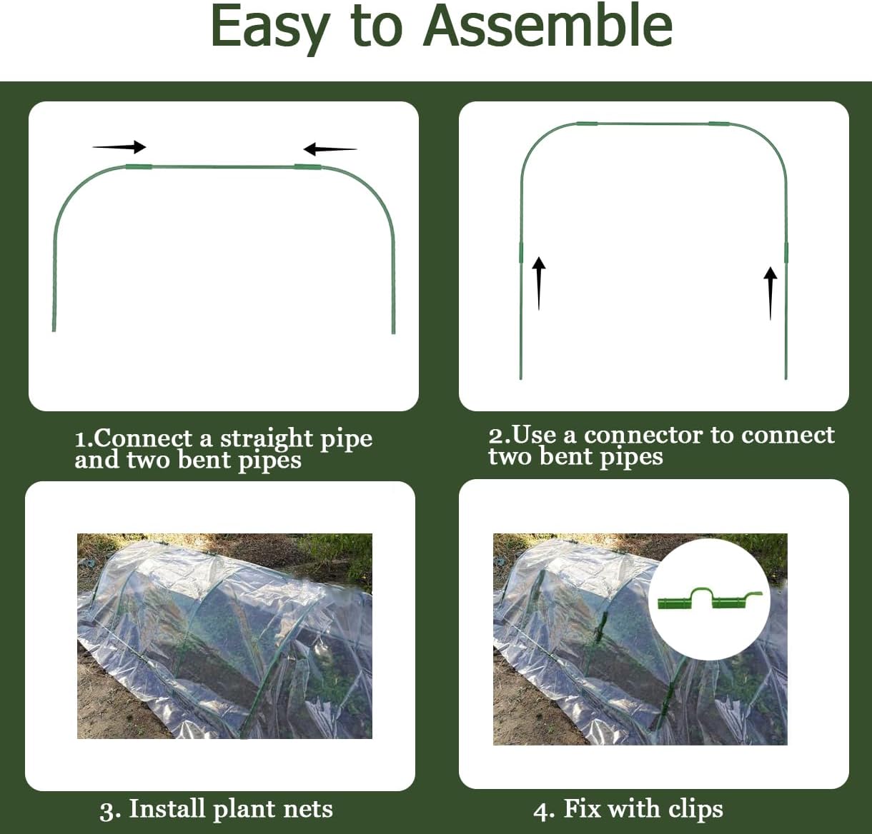 Greenhouse Hoops Grow Tunnel,6 Sets Garden Hoops for Raised Beds, Rust-Free Plant Hoops Frame for Row Cover Plant Shade Cloth, DIY Plant Support Garden Stakes,Garden Tunnel Row Cover Hoops Kit