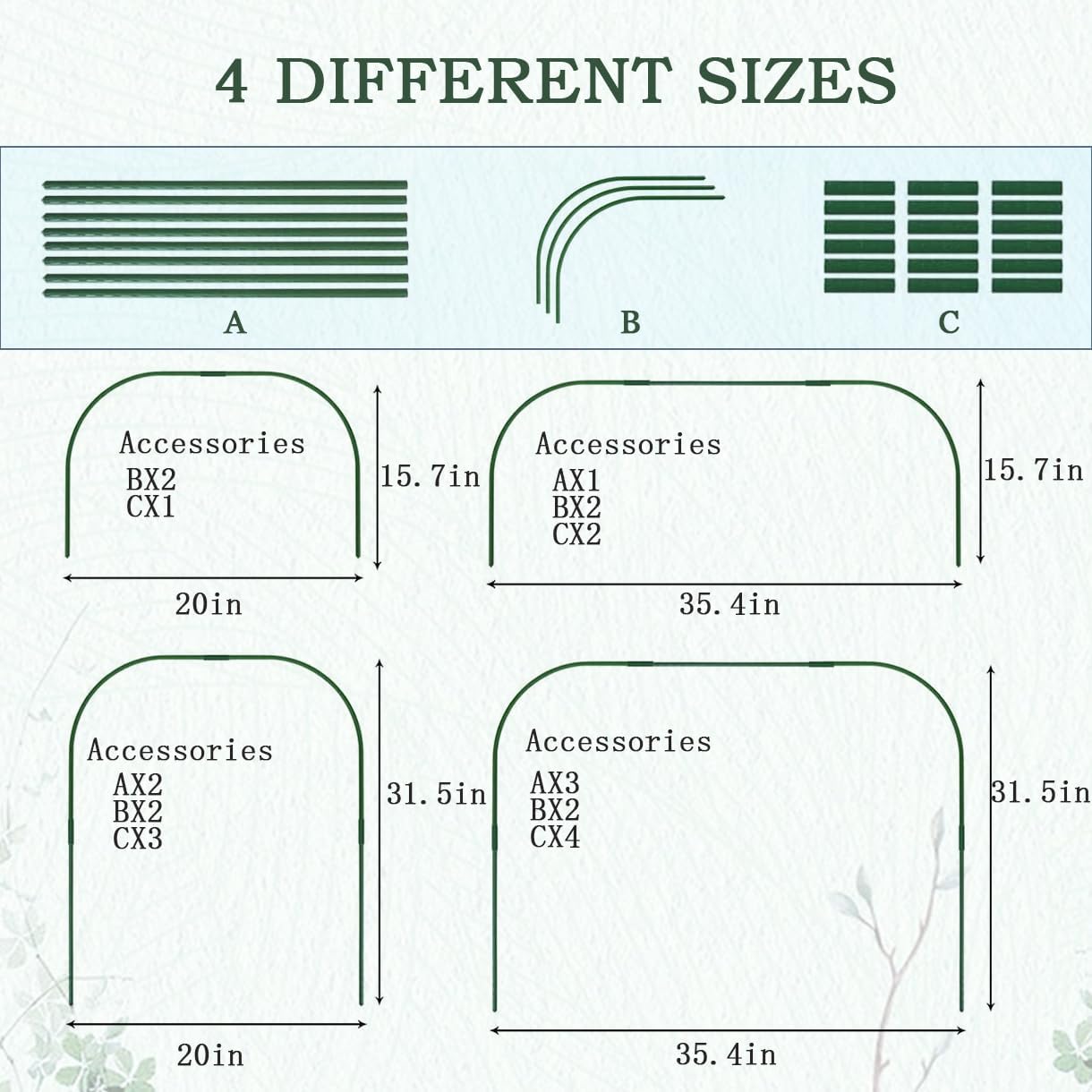 Greenhouse Hoops Grow Tunnel,6 Sets Garden Hoops for Raised Beds, Rust-Free Plant Hoops Frame for Row Cover Plant Shade Cloth, DIY Plant Support Garden Stakes,Garden Tunnel Row Cover Hoops Kit