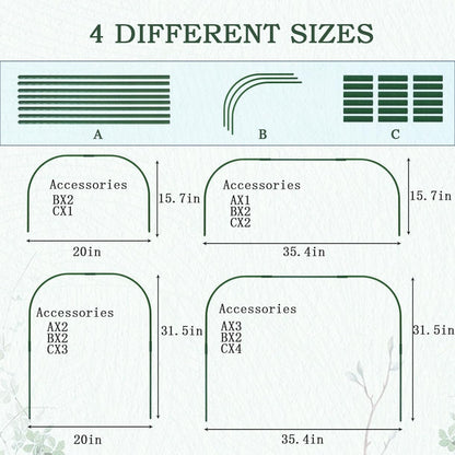 Greenhouse Hoops Grow Tunnel,6 Sets Garden Hoops for Raised Beds, Rust-Free Plant Hoops Frame for Row Cover Plant Shade Cloth, DIY Plant Support Garden Stakes,Garden Tunnel Row Cover Hoops Kit