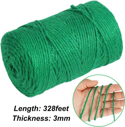 Garden Twine, 328 Feet 3mm Green Plant Ties, Strong Jute Twine String for Climbing Plants, Tomatoes, Crafts and Decoration