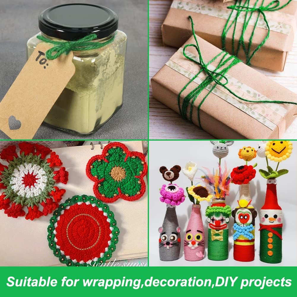 Garden Twine, 328 Feet 3mm Green Plant Ties, Strong Jute Twine String for Climbing Plants, Tomatoes, Crafts and Decoration