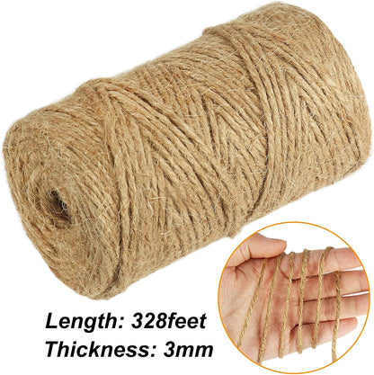 Garden Twine, 328 Feet 3mm Green Plant Ties, Strong Jute Twine String for Climbing Plants, Tomatoes, Crafts and Decoration