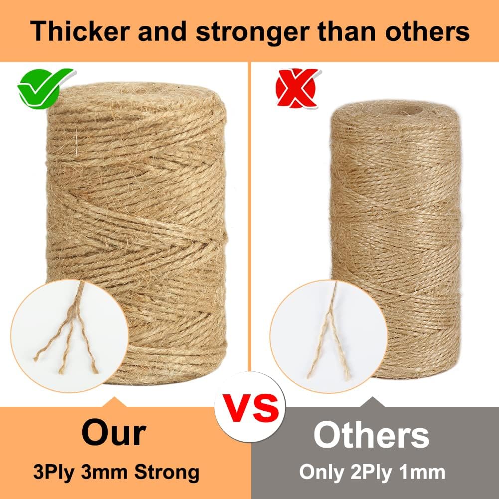 Garden Twine, 328 Feet 3mm Green Plant Ties, Strong Jute Twine String for Climbing Plants, Tomatoes, Crafts and Decoration