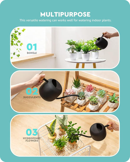 Watering Can Indoor Plants with Long Spout, 1.2L / 41oz (Black)