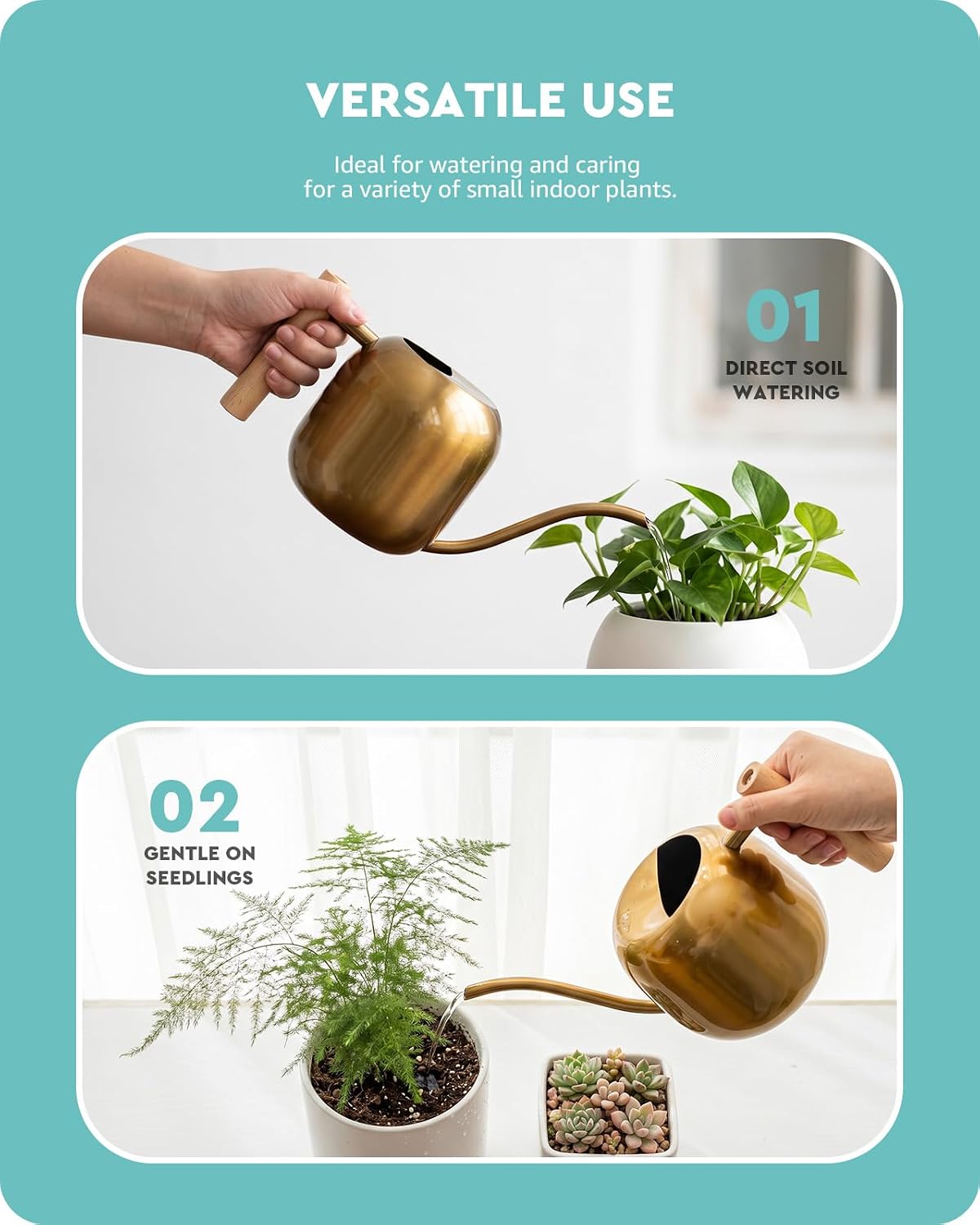 Watering Can Indoor Plants with Long Spout, 1.2L / 41oz (Black)