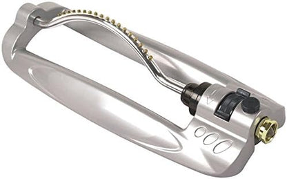 Turbo Metal Oscillating Sprinkler - Aluminum Frame Sprinkler with Solid Brass Jets - Covers up to 3,600 Ft - Built in Flow Control - Includes Spray Jet Cleaning Needle