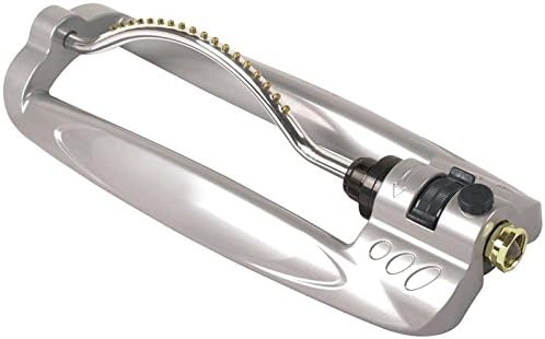 Turbo Metal Oscillating Sprinkler - Aluminum Frame Sprinkler with Solid Brass Jets - Covers up to 3,600 Ft - Built in Flow Control - Includes Spray Jet Cleaning Needle