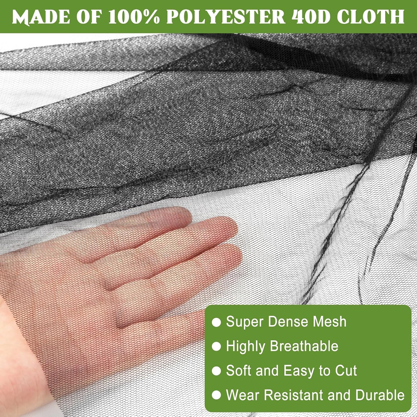 39 x 10 Ft Mosquito Netting, Garden Insect Bird Netting for Patio, Black