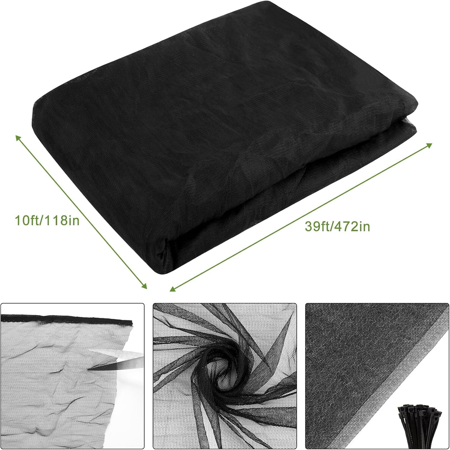 39 x 10 Ft Mosquito Netting, Garden Insect Bird Netting for Patio, Black