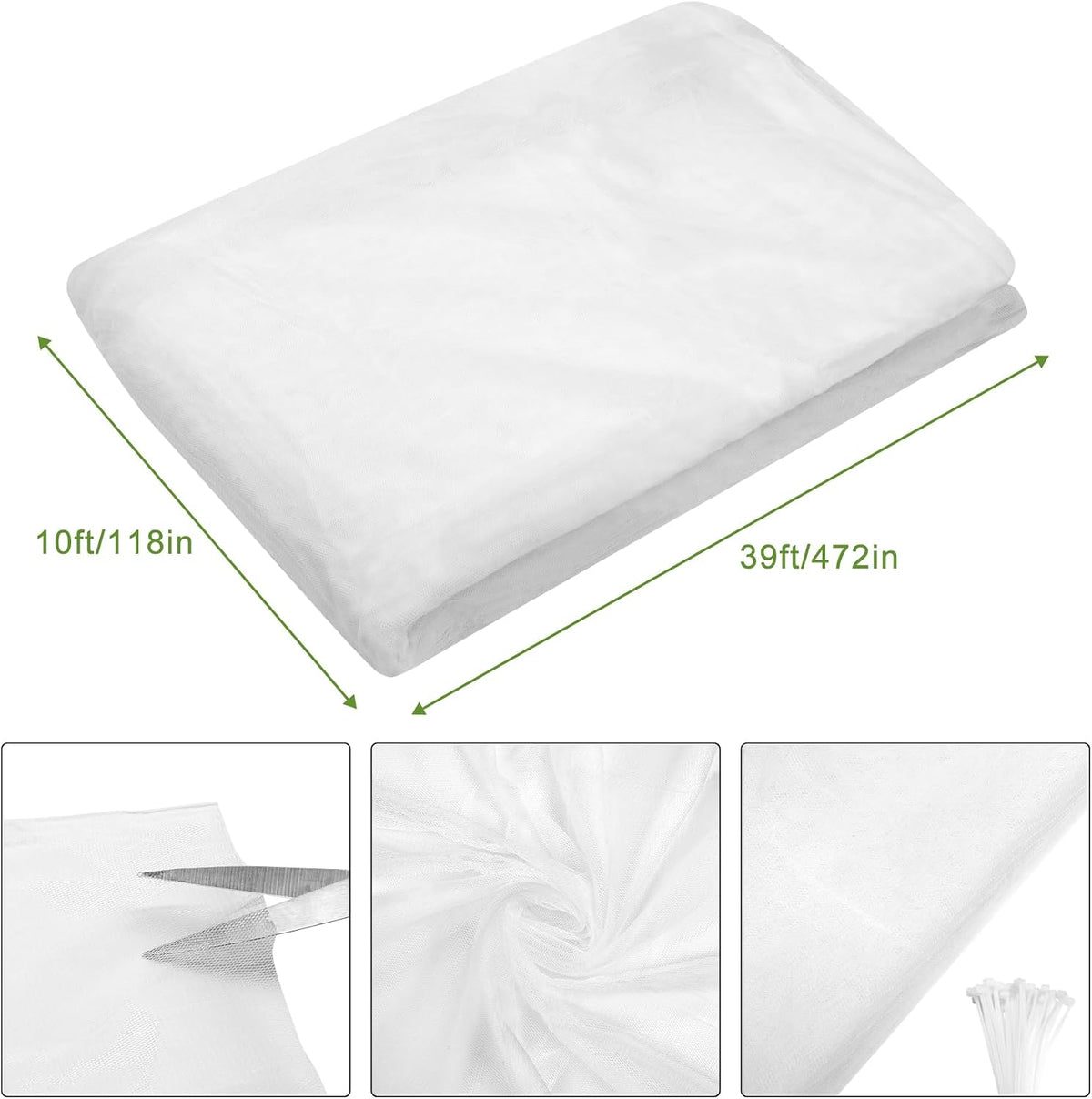 39 x 10 Ft Mosquito Netting, Garden Insect Bird Netting for Patio, Black