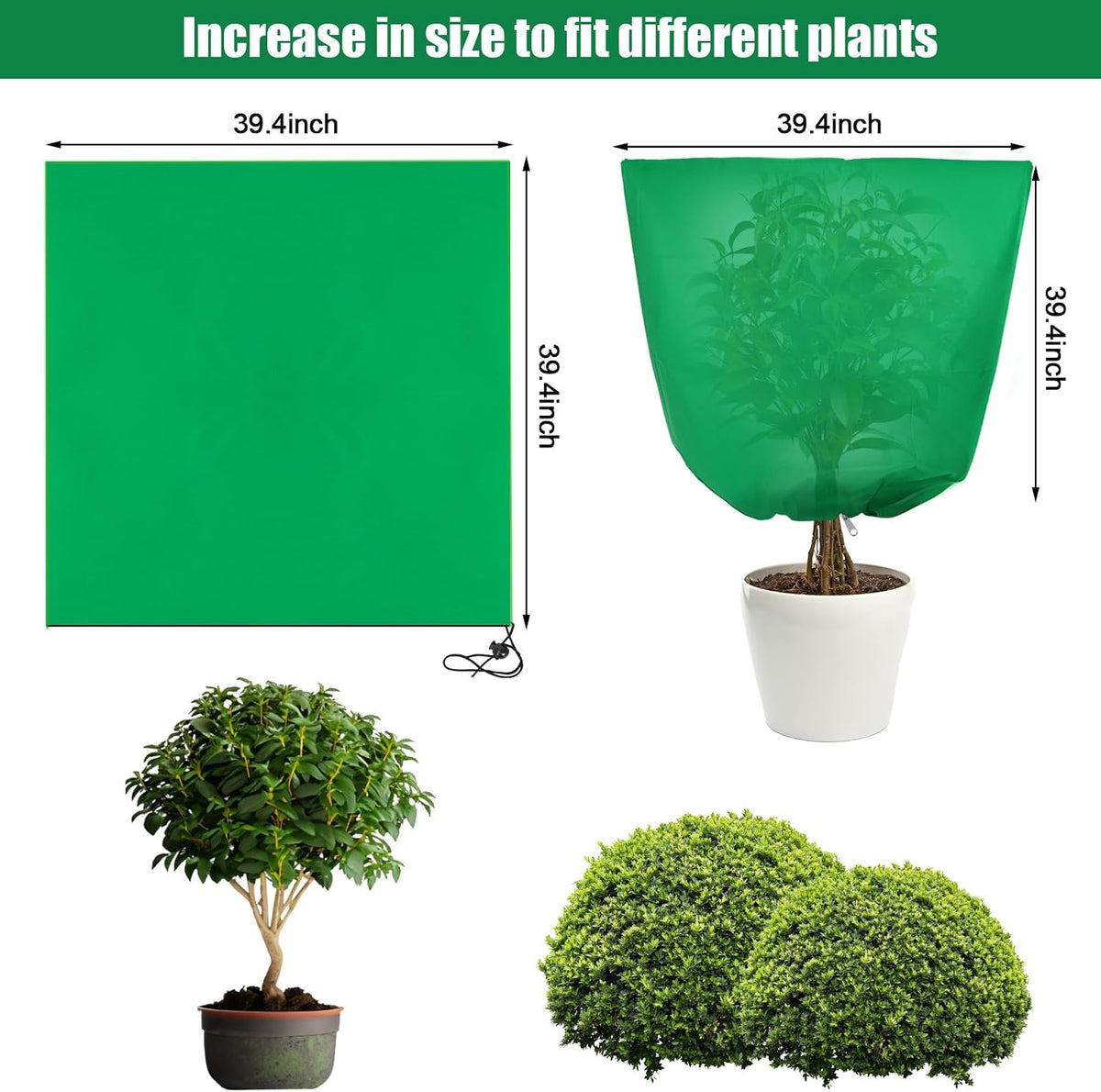 4 Pcs 39 x 39 in Winter Plant Covers Freeze Protection with Drawstring