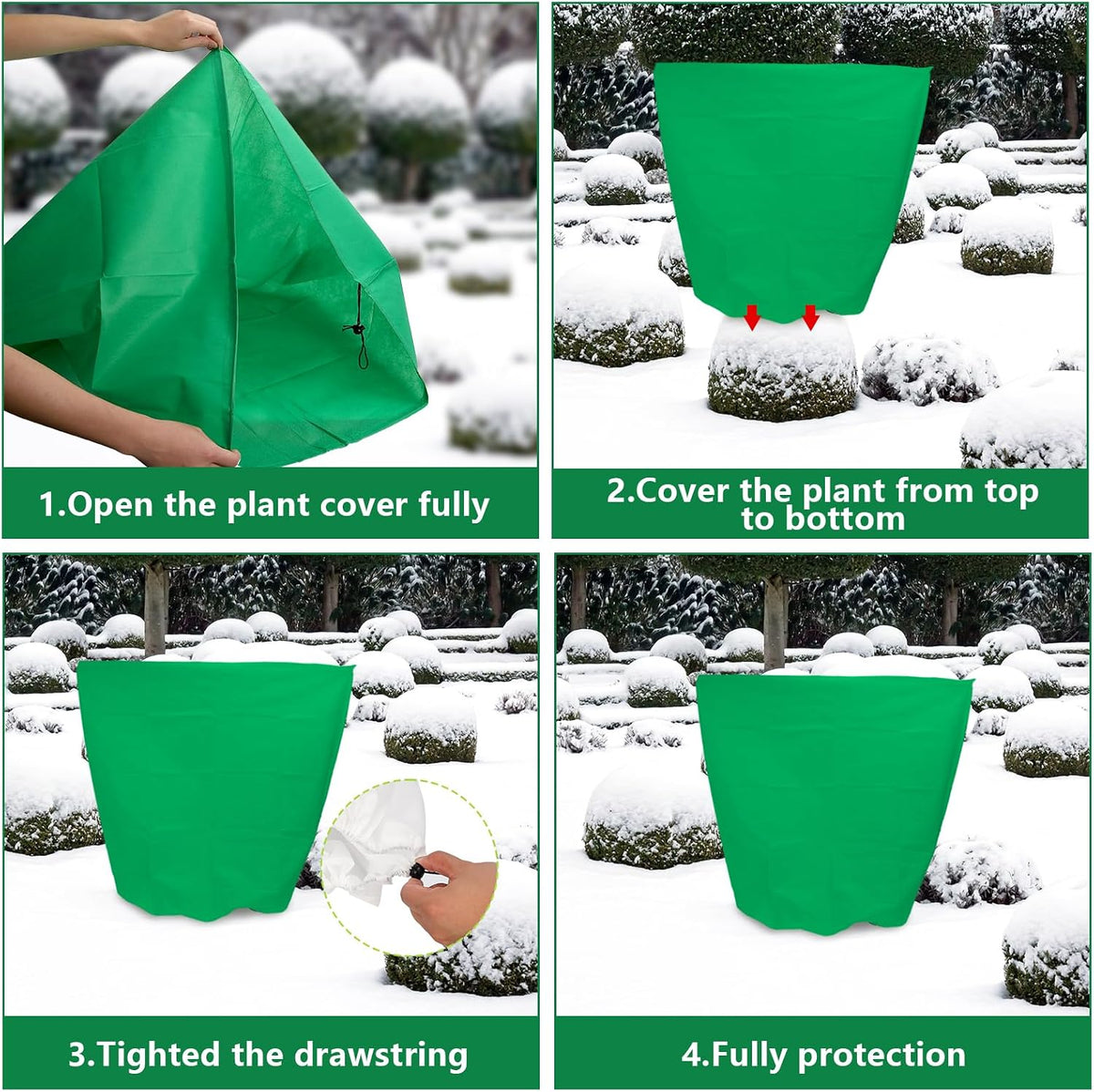 4 Pcs 39 x 39 in Winter Plant Covers Freeze Protection with Drawstring