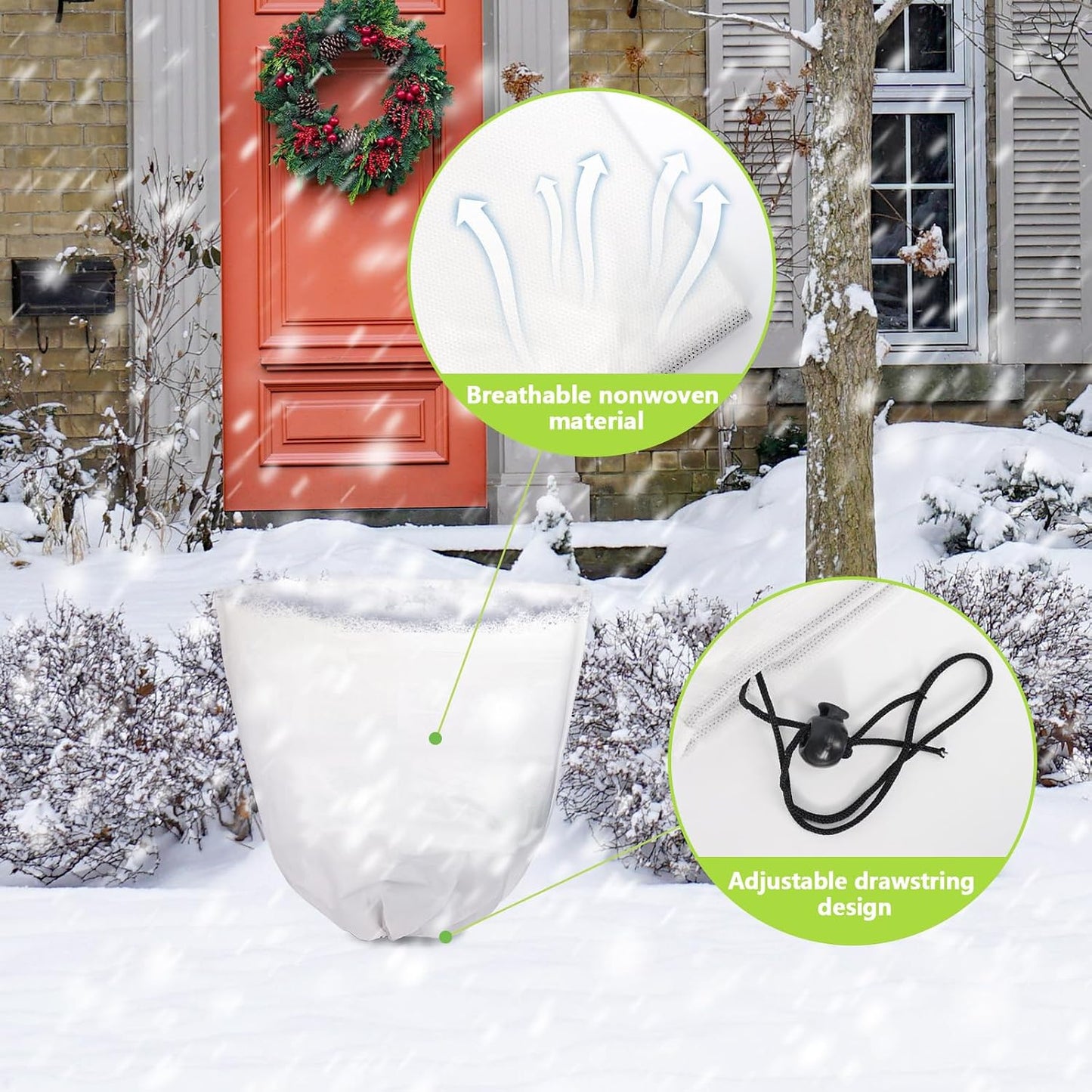 4 Pcs 39 x 39 in Winter Plant Covers Freeze Protection with Drawstring
