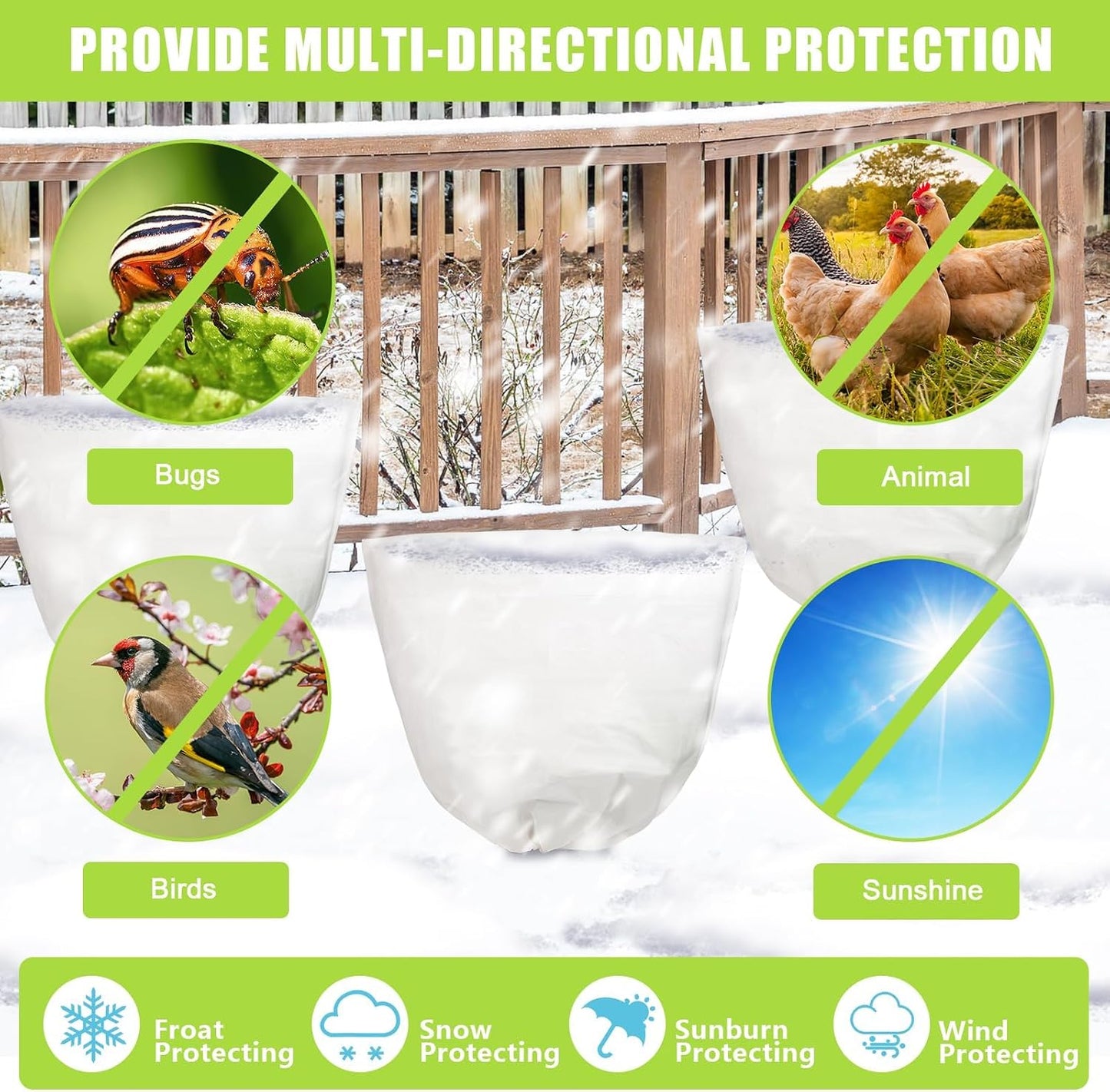 4 Pcs 39 x 39 in Winter Plant Covers Freeze Protection with Drawstring