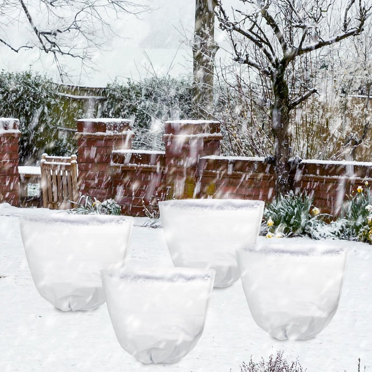 4 Pcs 39 x 39 in Winter Plant Covers Freeze Protection with Drawstring