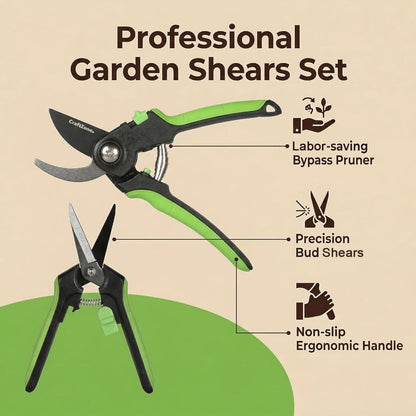 Garden Pruning Shears 2 Pack 8" Bypass Plant Shears & 6.25" Advanced Garden Scissors Garden Hand Tools for Trimming Flowers Cutting Plants Gathering Fruit