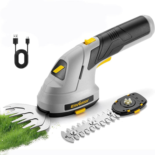 Enventor Cordless Grass Shears with 2 Blades, 7.4 V, 2000 mAh Rechargeable