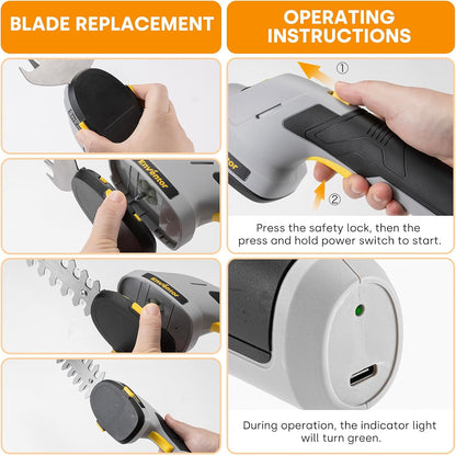 Enventor Cordless Grass Shears with 2 Blades, 7.4 V, 2000 mAh Rechargeable