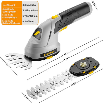 Enventor Cordless Grass Shears with 2 Blades, 7.4 V, 2000 mAh Rechargeable