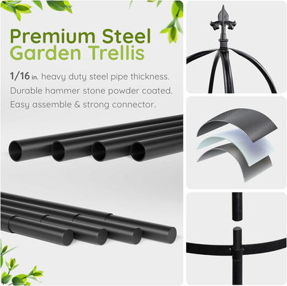 100% Metal Obelisk Trellis for Climbing Plants Outdoor 6ft - 72in, Heavy Duty Black Garden Trellis for Climbing Vine with Stone-Look Finish, 1pc