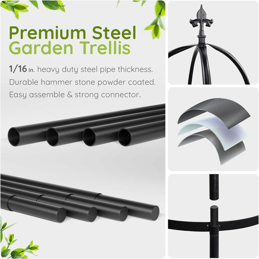 100% Metal Obelisk Trellis for Climbing Plants Outdoor 6ft - 72in, Heavy Duty Black Garden Trellis for Climbing Vine with Stone-Look Finish, 1pc
