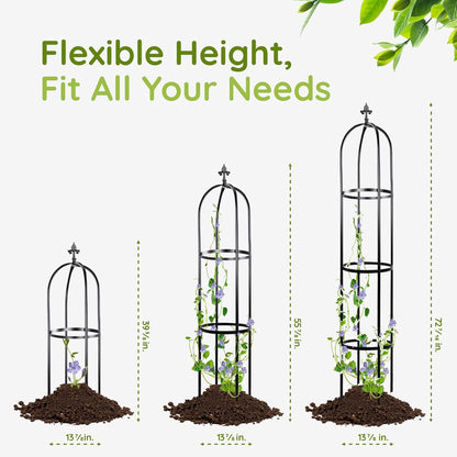 100% Metal Obelisk Trellis for Climbing Plants Outdoor 6ft - 72in, Heavy Duty Black Garden Trellis for Climbing Vine with Stone-Look Finish, 1pc