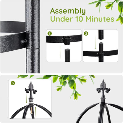 100% Metal Obelisk Trellis for Climbing Plants Outdoor 6ft - 72in, Heavy Duty Black Garden Trellis for Climbing Vine with Stone-Look Finish, 1pc