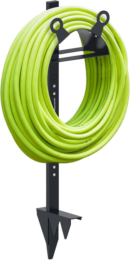 Garden Hose Holder Stand for Outside with Tool Organizer Heavy Duty Thickened Carbon Steel (Deep Grey, Without Faucet)