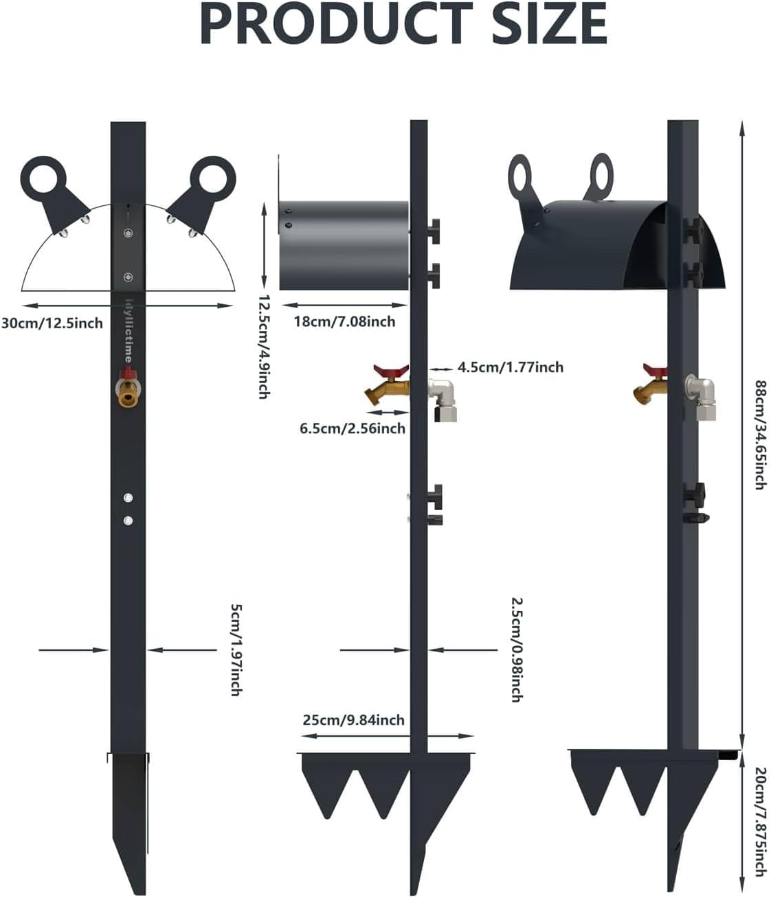 Garden Hose Holder Stand for Outside with Tool Organizer Heavy Duty Thickened Carbon Steel (Deep Grey, Without Faucet)