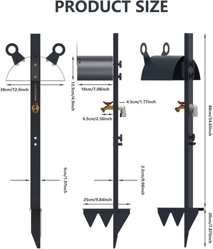Garden Hose Holder Stand for Outside with Tool Organizer Heavy Duty Thickened Carbon Steel (Deep Grey, Without Faucet)