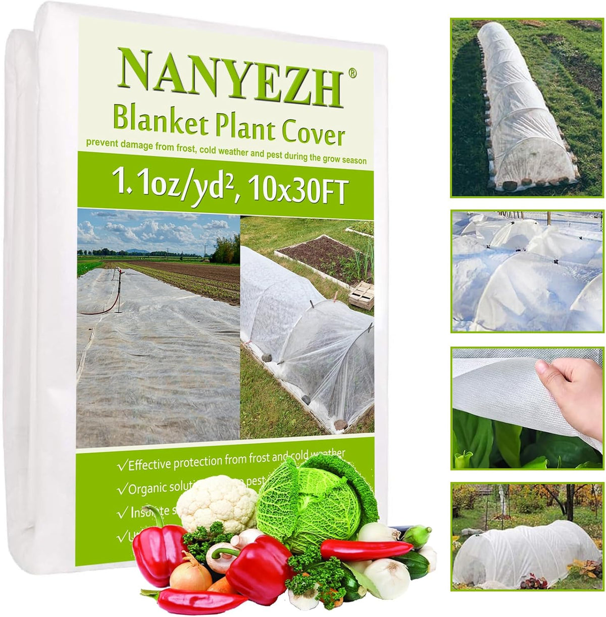 Plant Covers Freeze Protection, 10 ft x 50 ft Floating Row Cover, 1.1oz/yd² Garden Fabric Frost Cloth Blankets for Outdoor Plant Winter Protection