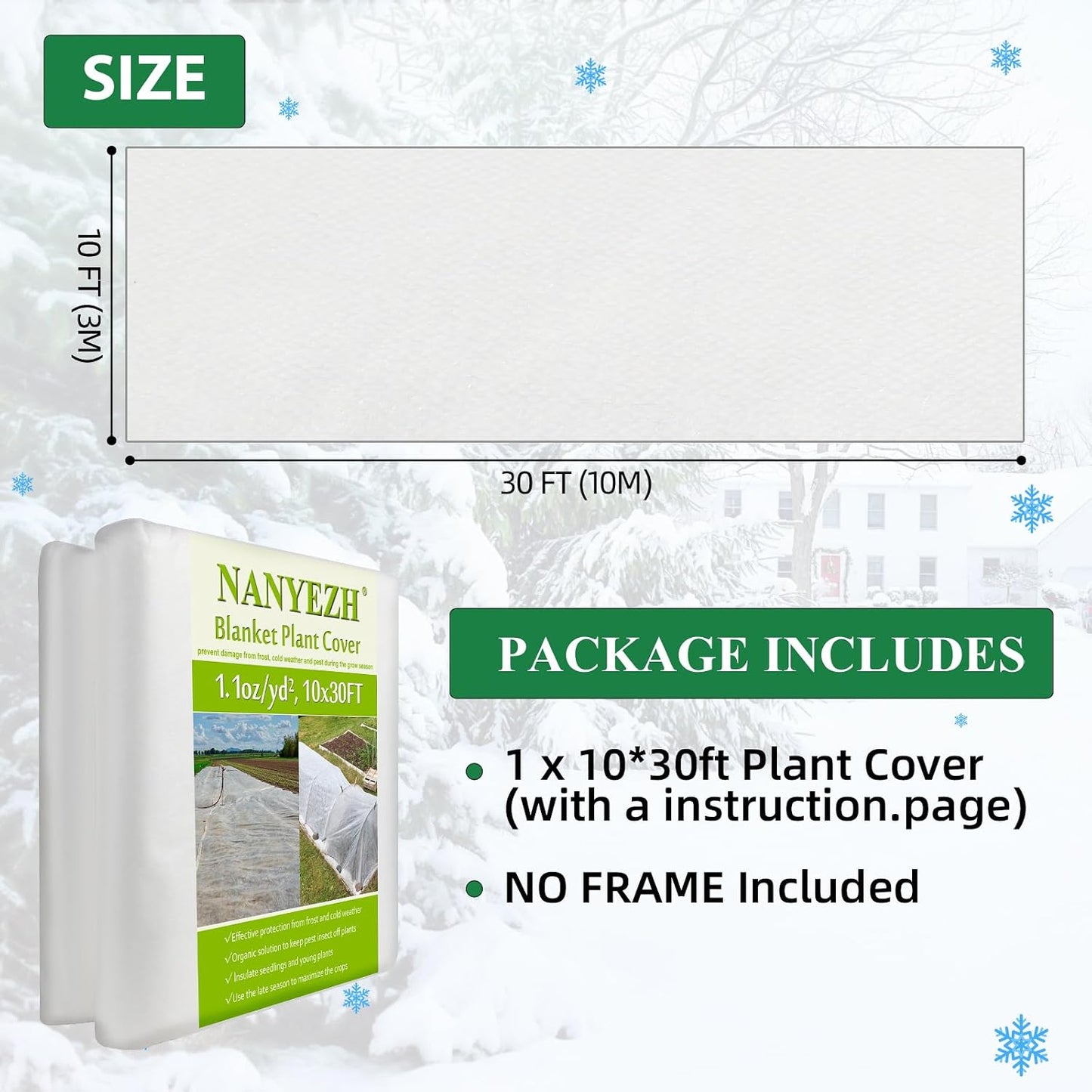 Plant Covers Freeze Protection, 10 ft x 50 ft Floating Row Cover, 1.1oz/yd² Garden Fabric Frost Cloth Blankets for Outdoor Plant Winter Protection