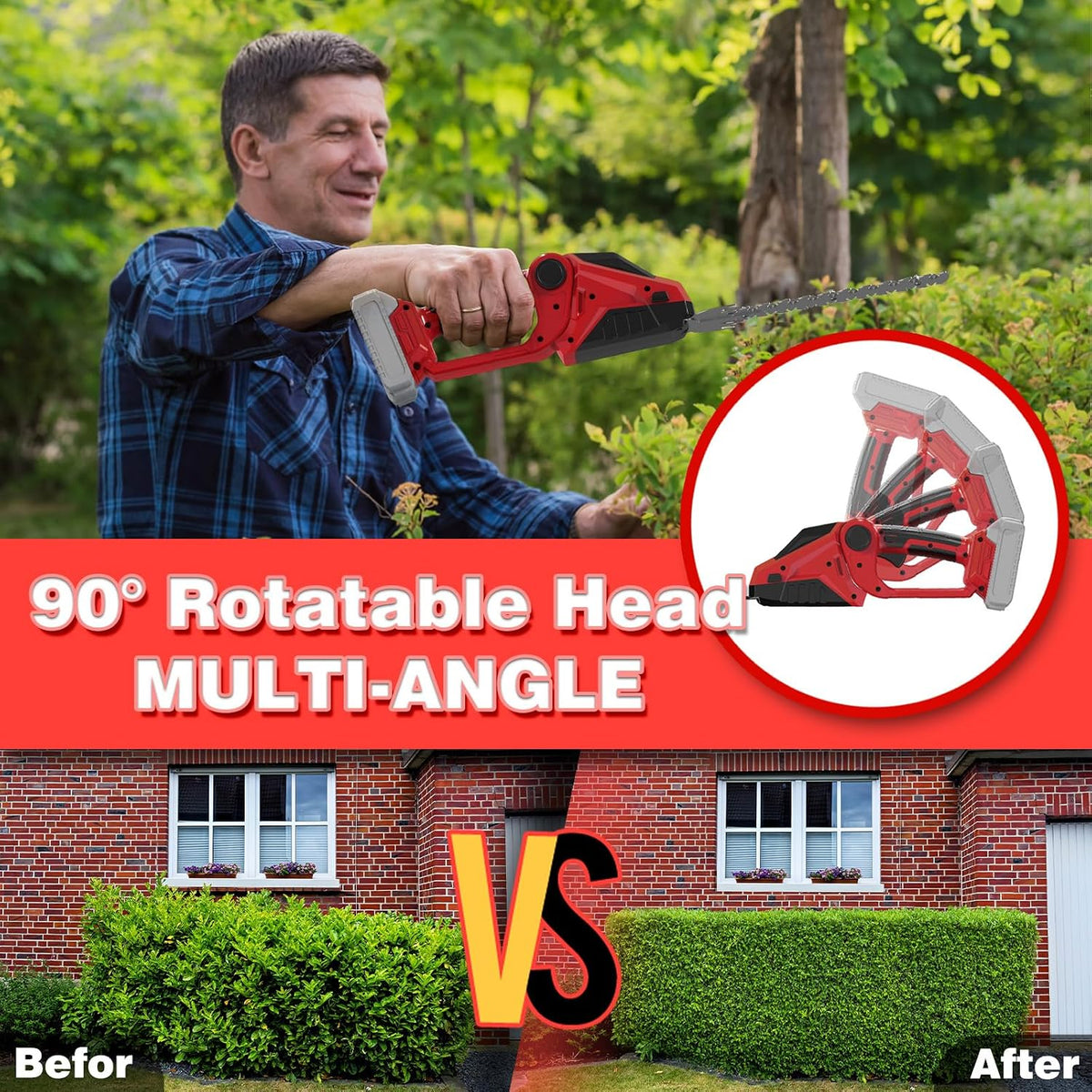 Cordless Hedge Trimmer Compatible with Milwaukee 18V Battery(No Battery),2200RPM Mini Grass Shear,2 in 1 Handheld Electric Hedge Trimmer/Grass Cutter,Shrub/Bush Trimmer for Gardening,Yard