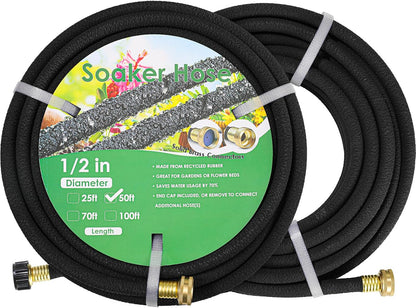 Soaker Hose 50ft×2 1/2" Brass Connectors Heavy Duty Water Saving
