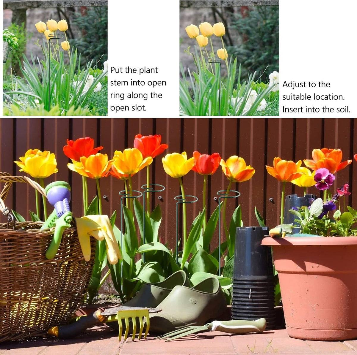 10pcs Plant Support Stakes Steel Garden Single Stem Support Stake Plant Cage Support Ring for Flower, Lily, Rose, Tomatoes, Peony (40cm /15.8inch)