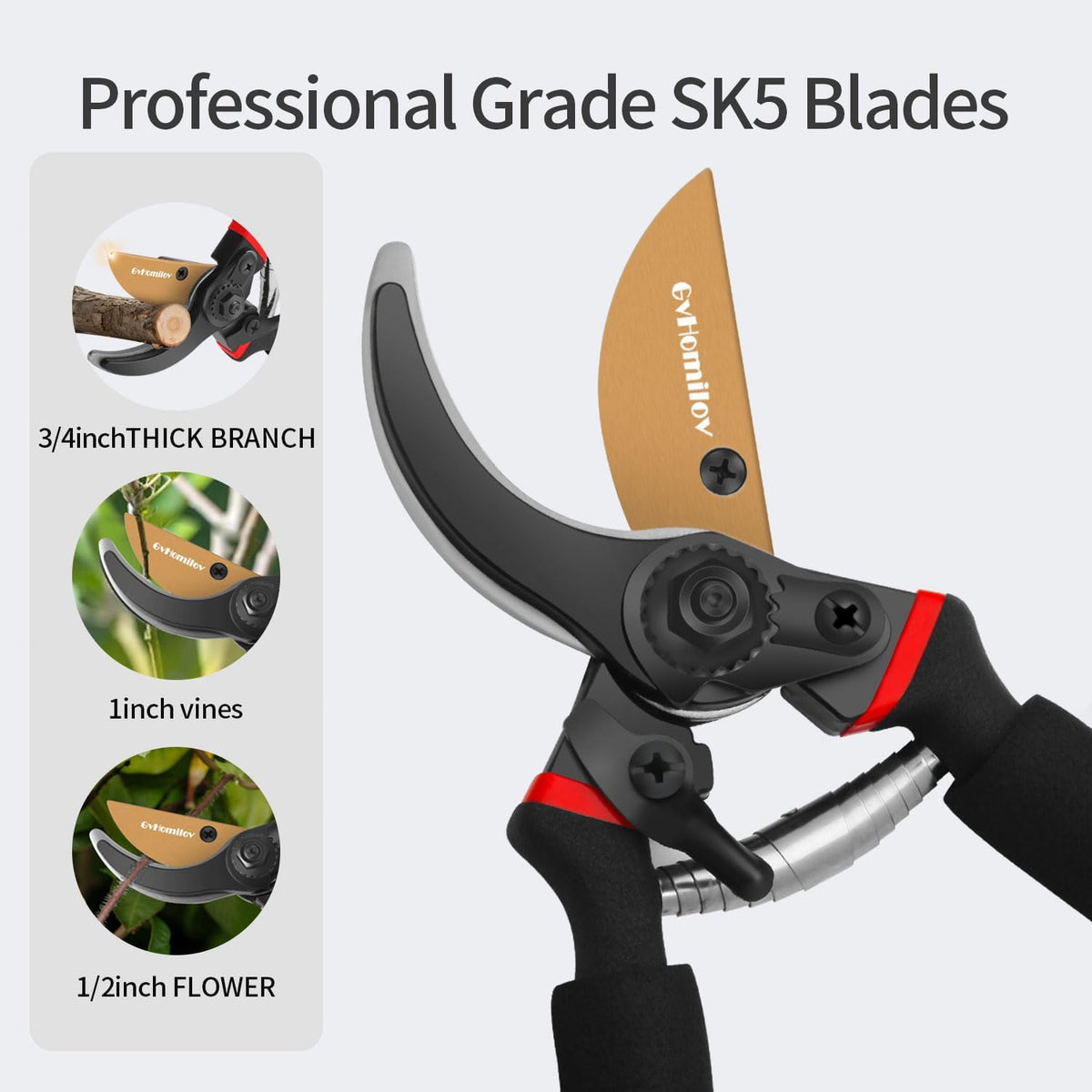 8.5 Inch SK5 Sharp Blade Bypass Heavy Duty Gardening Pruning Shears