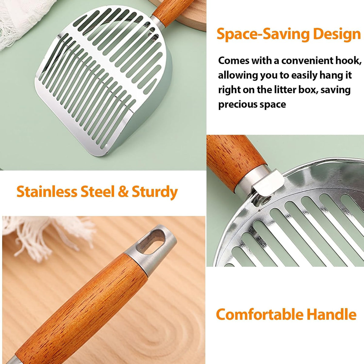 Cat Litter Scoop, Litter Scoop with Wide Slats, Litter Sifter Scoop with Hollow Grid for Pine Pellets, Easy Sifting, ABS Plastic Litter Scoop for Cats