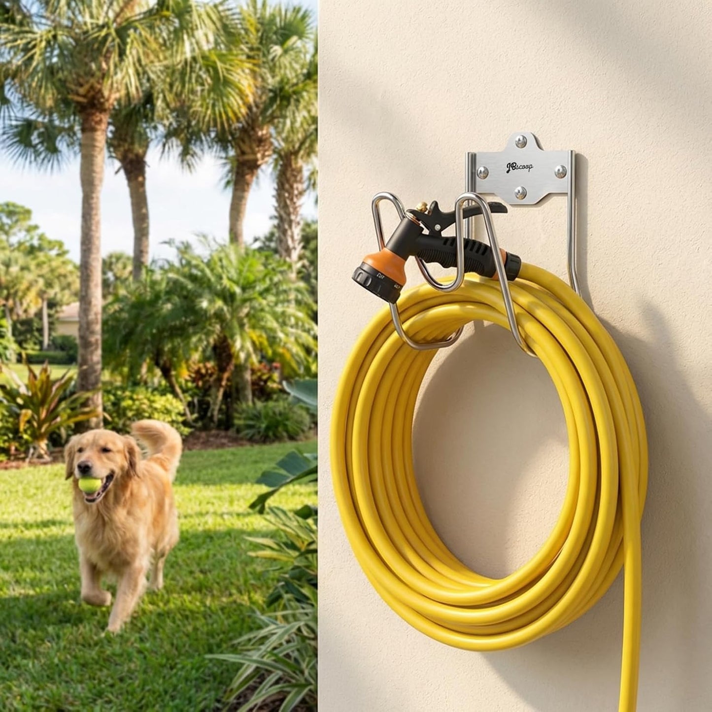 Garden Water Hose Holders for Outside wall Mount - Silver SUS304 Garden Hose Hangers, Hose Hanger Hose Hooks for Water Hose, Extension Cords