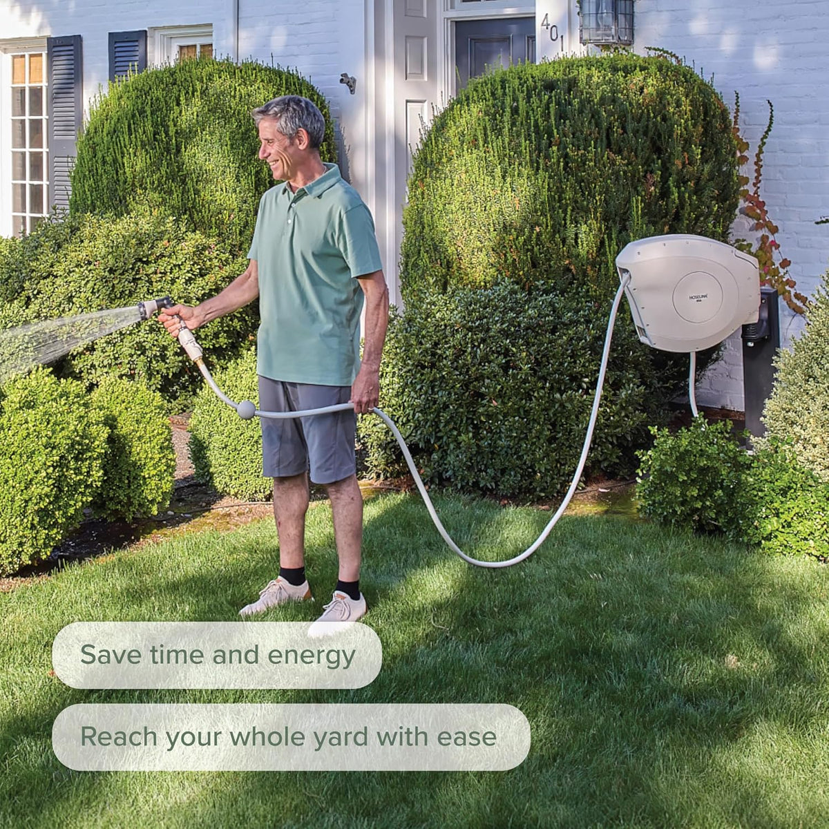 HOSELINK Classic Beige 100ft Automatic Retractable Garden Hose Reel, 1/2" UV-Stabilized Kink-Free Hose, Wall Mounted Complete Watering Solution for Backyard, Garden & Outdoor