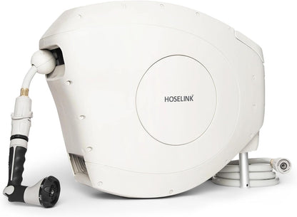 HOSELINK Classic Beige 100ft Automatic Retractable Garden Hose Reel, 1/2" UV-Stabilized Kink-Free Hose, Wall Mounted Complete Watering Solution for Backyard, Garden & Outdoor