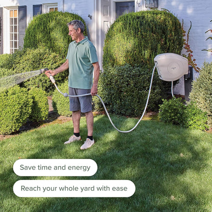 HOSELINK Classic Beige 100ft Automatic Retractable Garden Hose Reel, 1/2" UV-Stabilized Kink-Free Hose, Wall Mounted Complete Watering Solution for Backyard, Garden & Outdoor