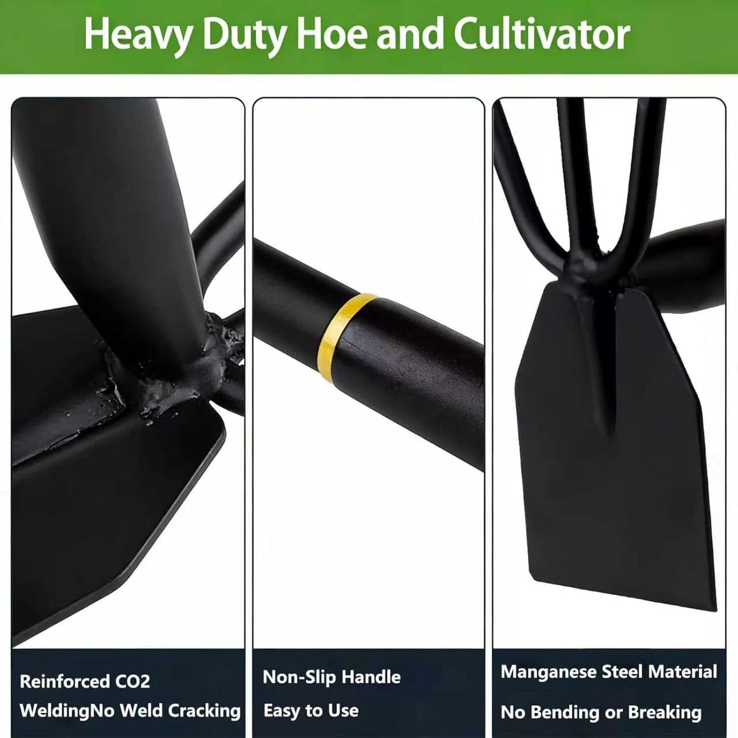 Garden Hoe and Cultivator, Heavy Duty Weeder Tool, Manganese Steel Hand Hoe Garden Tool for Loosening Soil, Digging,Planting and Weeding,Ergonomic Handle for Garden,Yard,No Assembly Required