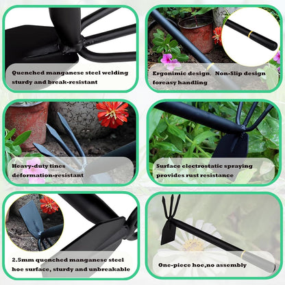 Garden Hoe and Cultivator, Heavy Duty Weeder Tool, Manganese Steel Hand Hoe Garden Tool for Loosening Soil, Digging,Planting and Weeding,Ergonomic Handle for Garden,Yard,No Assembly Required