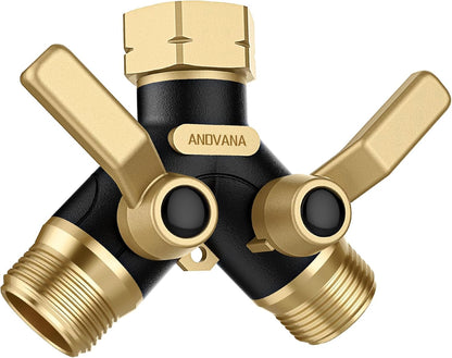 Hose Splitter 2 Way Heavy Duty, Garden Hose Splitter- Full Metal Body Y Type with Dual Shut Off Valves, 3/4" Standard Threads, Leak-Proof Dual Outlet Splitter for Sprinklers and Irrigation Systems