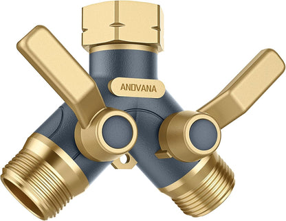 Hose Splitter 2 Way Heavy Duty, Garden Hose Splitter- Full Metal Body Y Type with Dual Shut Off Valves, 3/4" Standard Threads, Leak-Proof Dual Outlet Splitter for Sprinklers and Irrigation Systems