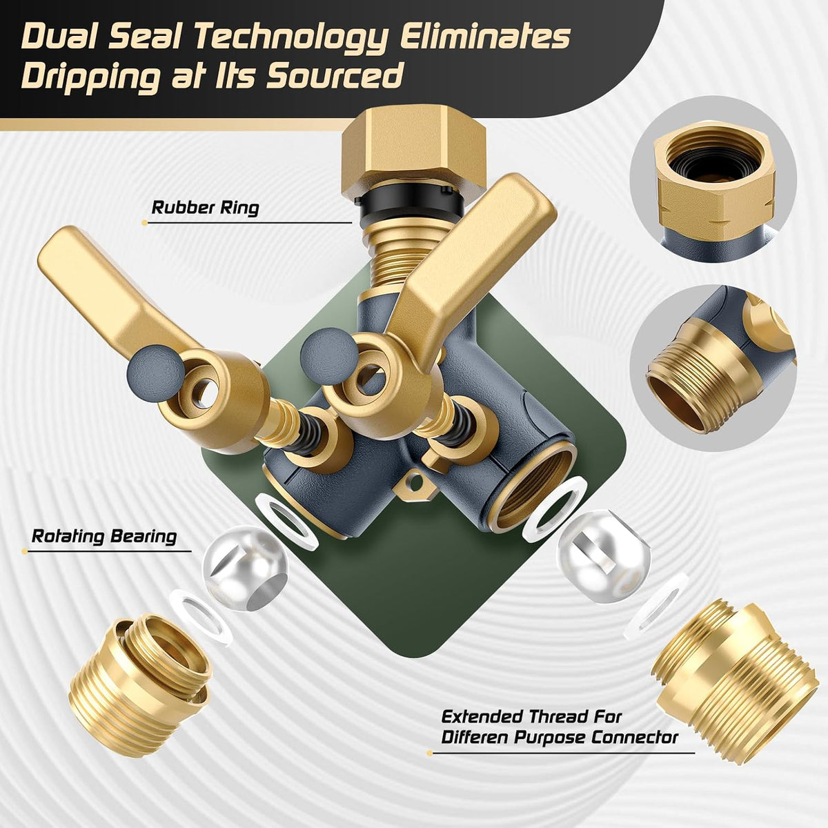 Hose Splitter 2 Way Heavy Duty, Garden Hose Splitter- Full Metal Body Y Type with Dual Shut Off Valves, 3/4" Standard Threads, Leak-Proof Dual Outlet Splitter for Sprinklers and Irrigation Systems
